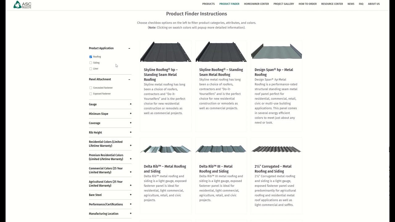 How to find a metal roof with the Metal Roofing Product Finder from ASC