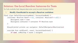 Isolating MockDefaultNavigator State in Resolver-based Swift Unit Tests