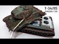 Making a T-34/85 rc tank, rusty iron powder+match fire=breakage effect, zvezda 1/35 scale