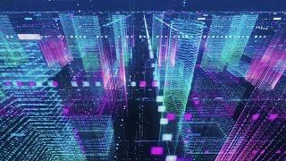 Neon Digital City Fly-Through Stock Motion Graphics
