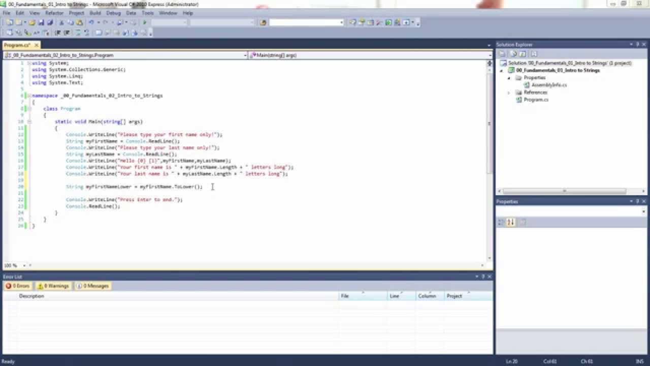 Course 00: C# Fundamentals - Lesson 02: Intro to Strings