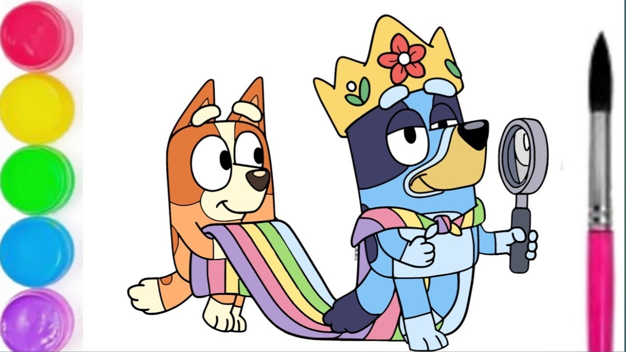How to draw Bluey as a King with bingo ||easy drawing and colouring for kids and toddlers