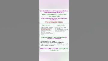 JIPMER Group B & C Various Post Recruitment 2023 Apply Online for 80 Post #short #foryou #onlineform