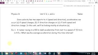 Physics 11 U2L2 Average Speed and Acceleration