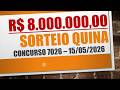 RESULTADO QUINA DE 15/05/2026 CONCURSO 7026 | NÚMEROS SORTEADOS