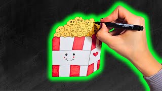 How to Simple and Easy Draw & Color Popcorn