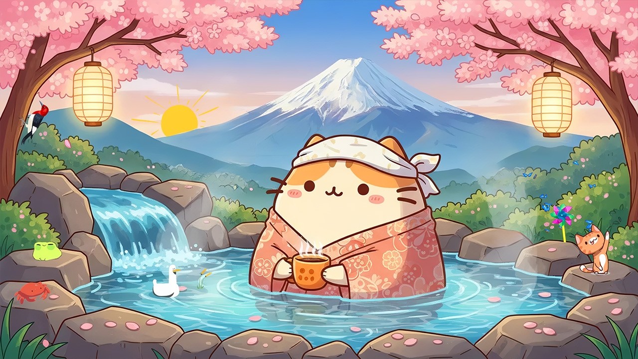 Mochi’s Cozy Spring Onsen 🌸 Lofi Beats for Study & Relax 📚 Chill Lofi for Sunny Days