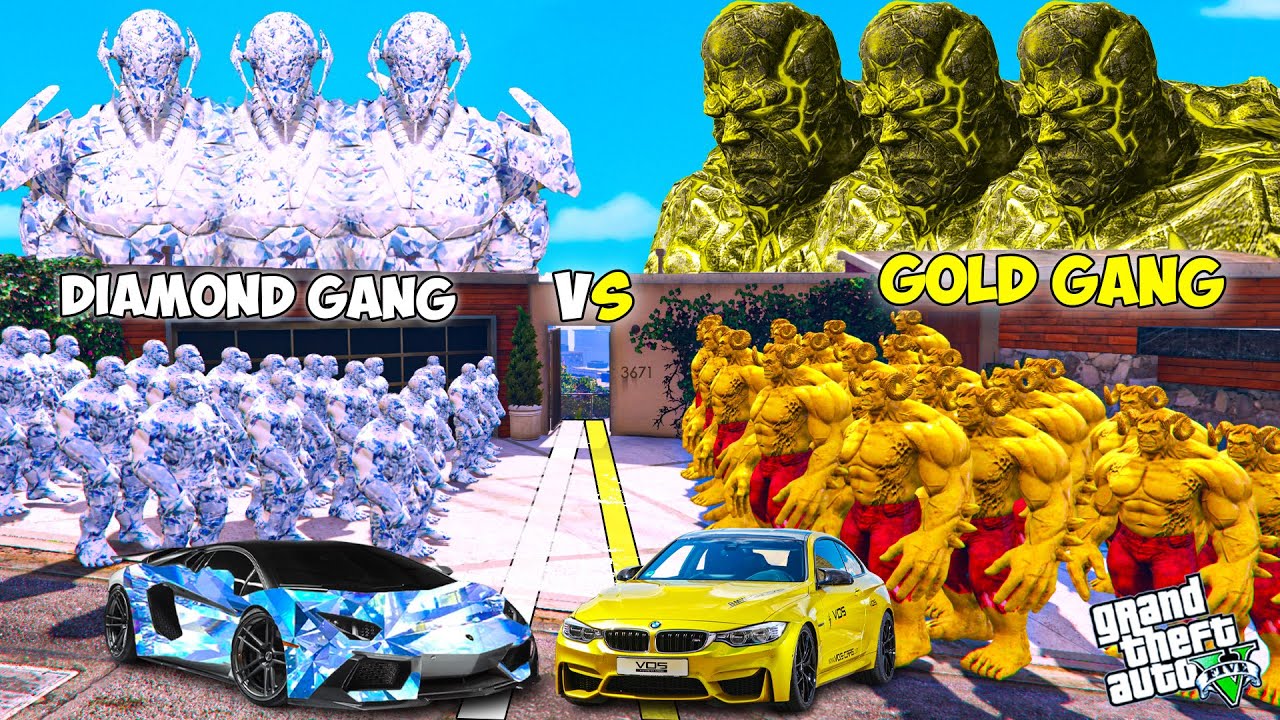 Franklin DIAMOND Blue Gang VS Shinchan Gold Green Gang Fight In GTA 5!