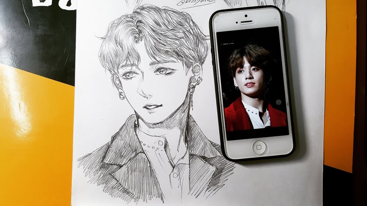 [ JUNGKOOK - BTS ] QUICK SKETCHING WITH PENCIL - YouTube