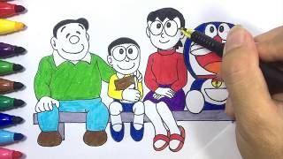 menggambar dan Mewarnai Keluarga Nobita | Pelajaran video selangkah demi selangkah yang mudah