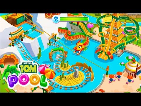 Talking Tom Pool Building Water Kingdom & Dragon Mountain At Once Part 2 |Talking Tom game