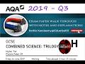 AQA GCSE (2019) Combined Science Physics Paper 2: Q3 Higher Tier Forces Motion Waves