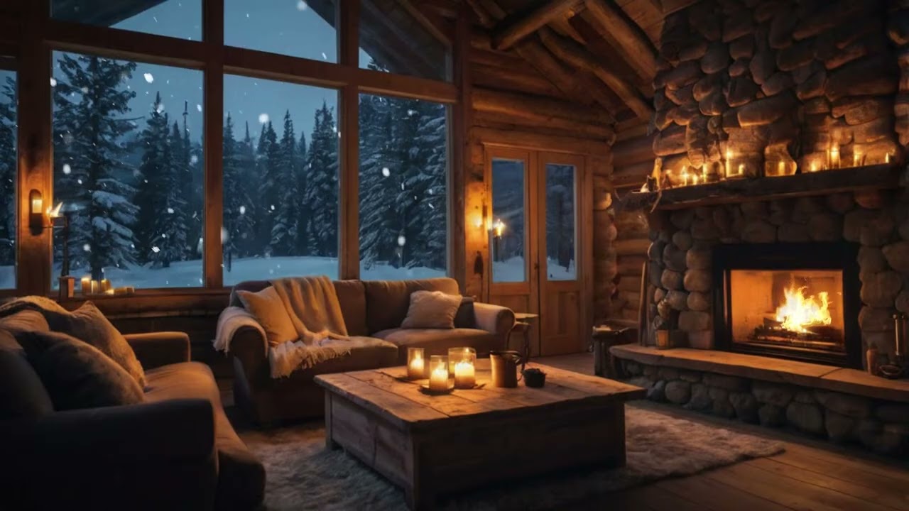 Winter Jazz Coffee Cozy Room Ambience ❄️ Soft Snowfall Sounds for Study & Work , Relaxing For Stress