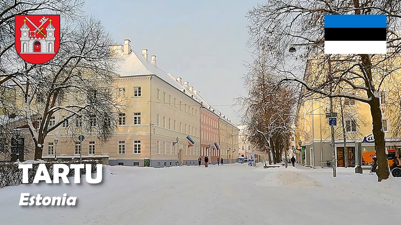 Tartu, Estonia. Walking tour in the snowy city center in January 2026. 4K