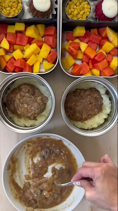 In their @Bentgo lunchboxes and thermos: Salisbury steak, mashed potat