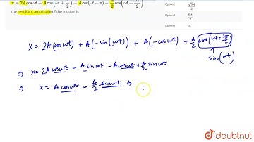 A vibratory motion is represented by x=24cosomegat+A cos(omegat+(pi)/(2))+A cos(omegat+pi)(A)/(...