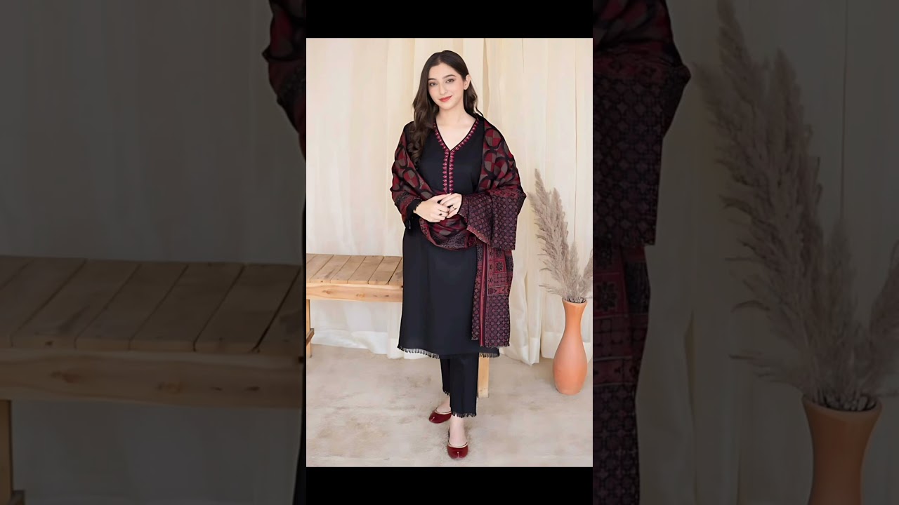 3Piece Dhanak Suit Front Neck Embroidered patch Printed Pashmina Shawl Plain dyed Trouser Price2900