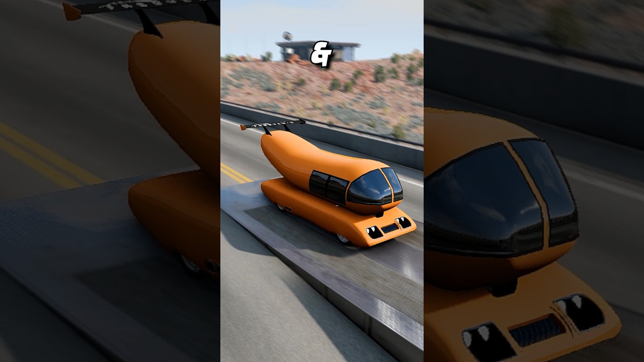 Автомобиль-банан против разрушенного моста в 