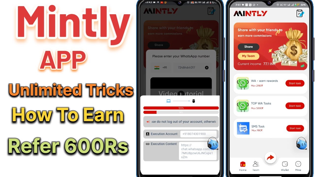 Mintly App Unlimited Tricks New Whatsapp Earning Earning App | How To Earn  | Refer 600Rs | B KEN