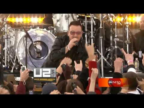 U2 play Get On Your Boots live in New York at Fordham University on Good Morning America Show.