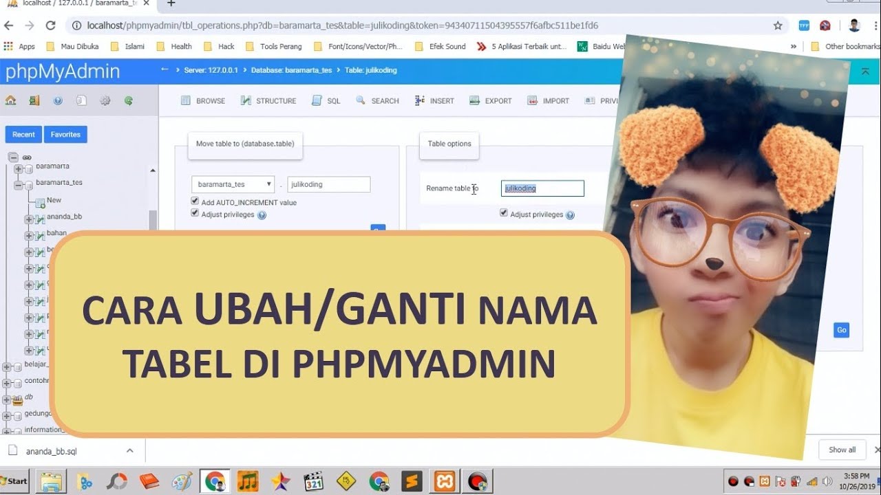 CARA UBAH/GANTI NAMA TABEL di PhpMyAdmin 