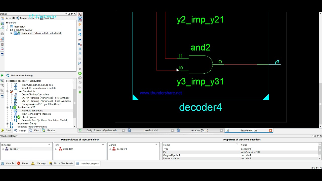 VHDL prog: 2:4 Decoder (Basic Logic Gates) - YouTube