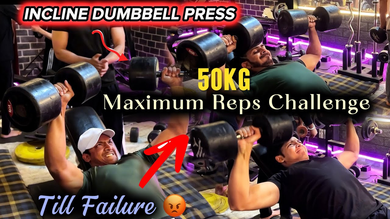 Incline Dumbbell Press 50KG Maximum Reps Challenge || GymVlogs || 1000 Cash Prize 🤑