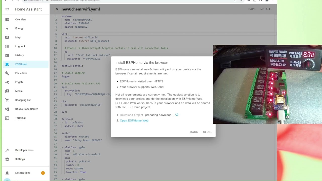 Controlling 8 Channel Relay Board with Home Assistant / WIFI esp8266 Module Installing YAML File