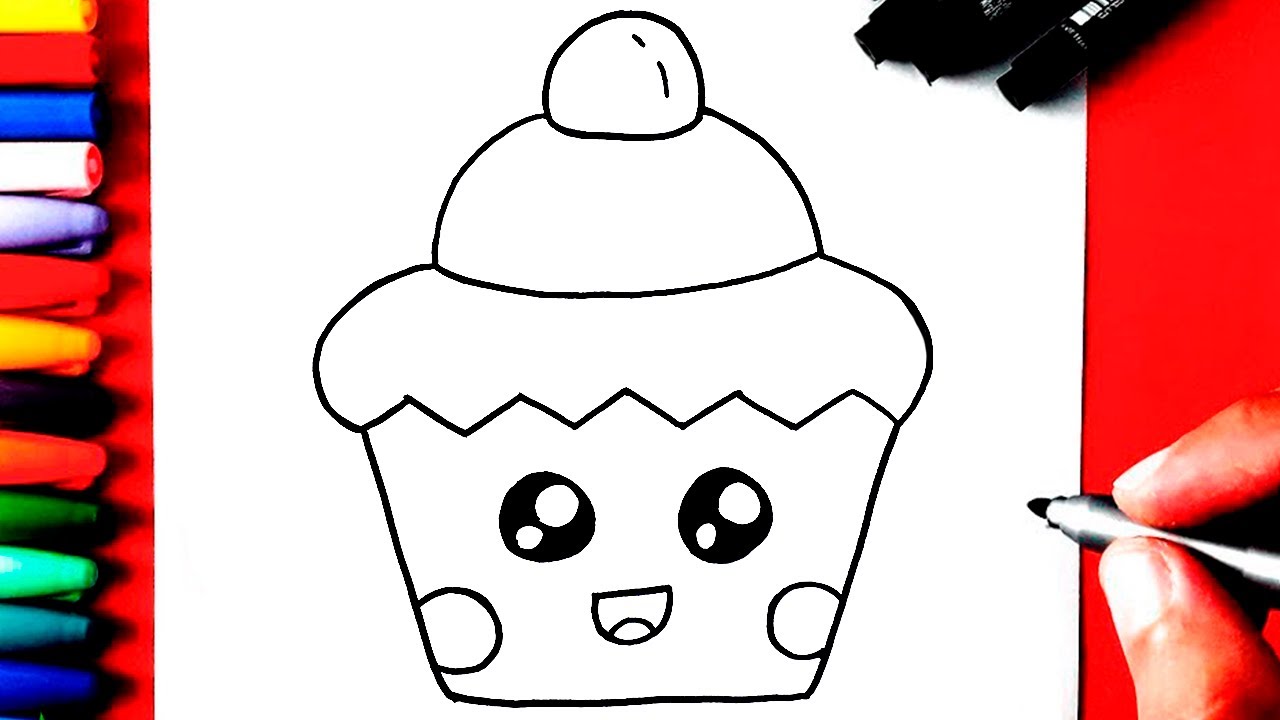 Como Desenhar Um Cupcake De Morango Com Um Rosto Bonito Para Crianças.  Tutorial De Desenho Passo a Passo Ilustração do Vetor - Ilustração de doce,  cafeteria: 242746089