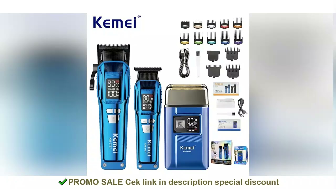 Kemei Trimmer KM-2797 Rechargeable Electric Hair Clippers Set LCD Shaver KM-1112 Dry And Wet Shaving