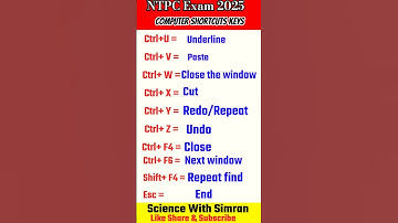 Top Computer Shortcut Keys for NTPC 2025 🚀 | Must-Know for Exam! #short