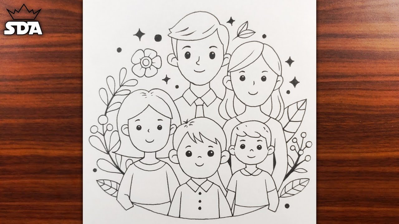 how to draw simple family | family with 5 members | family easy drawings