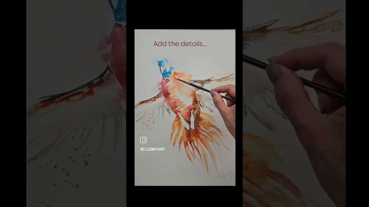 Elle Smith Art. Speedy loose style watercolour painting of a Flying Pheasant bird