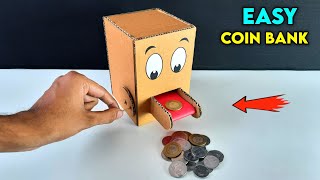 How to make piggy bank | Easy cardboard coin machine , best homemade school project