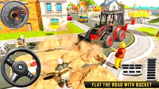 Road bulldozer rolling concrete simulator - concrete truck working - road roller construction game screenshot 1
