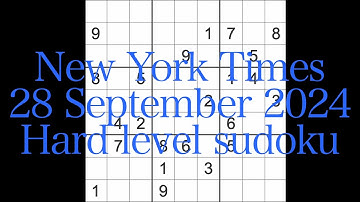 Sudoku solution – New York Times 28 September 2024 Hard level