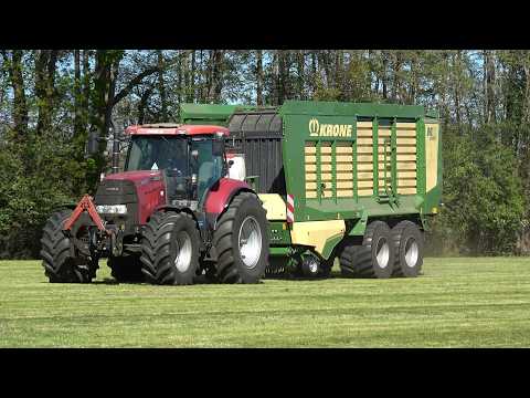 Gras oprapen met een Case IH Puma 145 CVX en een Krone MX 370 GD opraapwagen (2026)