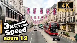 LONDON BUS RIDE 3x Speed, 12, Oxford Circus to Dulwich Library, Tour in Diorama-like London, 4K