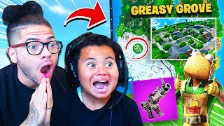 Greasy Grove RETURNS to Fortnite! "FAZE KAYLEN" MY LITTLE BROTHER GETS 19 KILLS! UNVAULTED SMG OP!