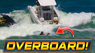 2 PEOPLE GO OVERBOARD IN FRONT OF INCOMING BOAT !! | BOCA INLET | HAULOVER INLET BOATS | WAVY BOATS