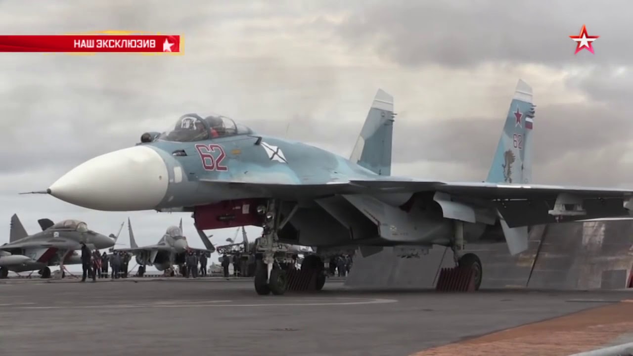 Russian Navy Ka-27, Su-33 and MiG-29KUB flight operations on "Admiral Kuznetsov"