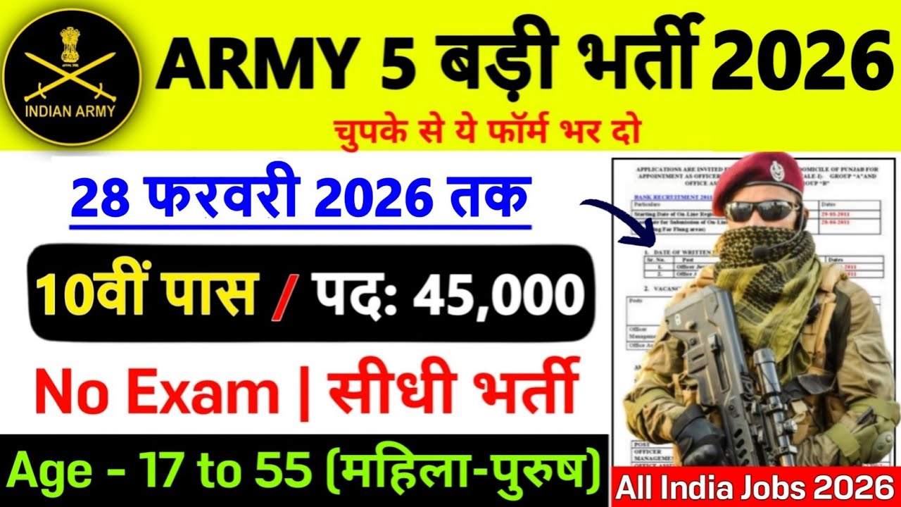 5 साल बाद आई भर्ती February 2026 में | Best Central Govt Jobs for 10th Pass | Army New Vacancy 2026