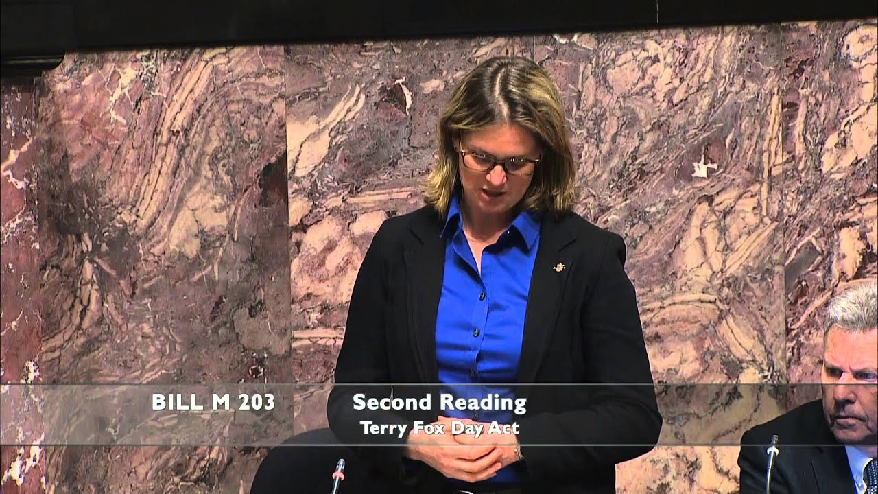 Jennifer Rice speaks to Terry Fox Day Act Bill M 203