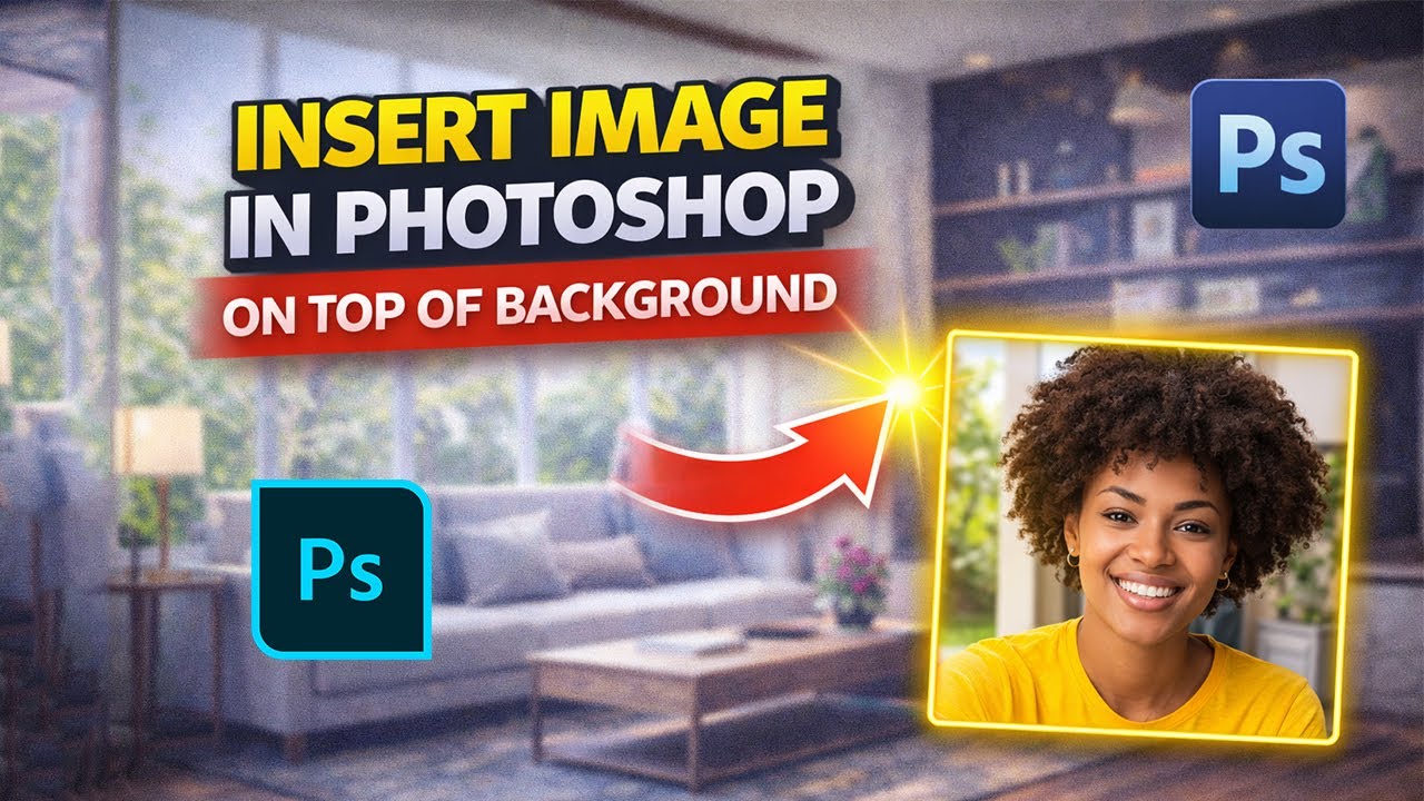 How to insert image in photoshop on top of the background