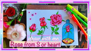 How to draw a rose - Easy step-by-step | From a Letter S/a ❤️ | Magic rose from Beauty and the Beast