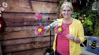 Plow & Hearth Bicycle Garden Stake with Spinning Flower Wheels on QVC