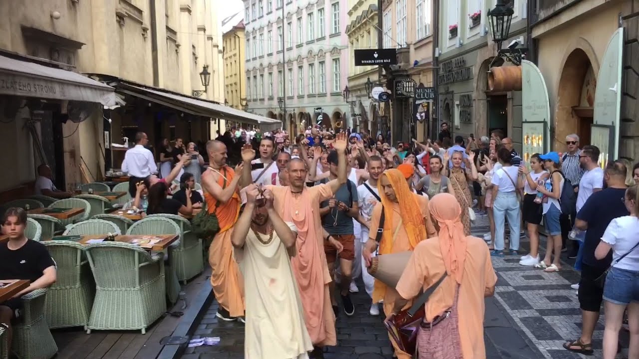 Hare Krishna in Prague. Ecstatic Harinama with H.G. Nanda Bihari prabhu. 2022.06.26