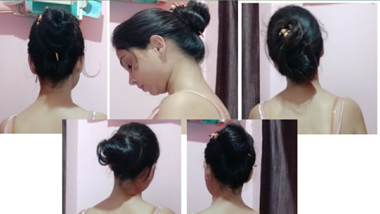 4 Easy & Amazing Juda HairStyle With Bun Stick in Long Hair | Easy Summer Bun Stick hairstyles ...