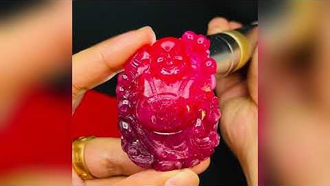 Tượng Đá Ruby Thiên Nhiên Tạc Phật Di Lạc.Tượng Cao 62mm ngang 46 mm