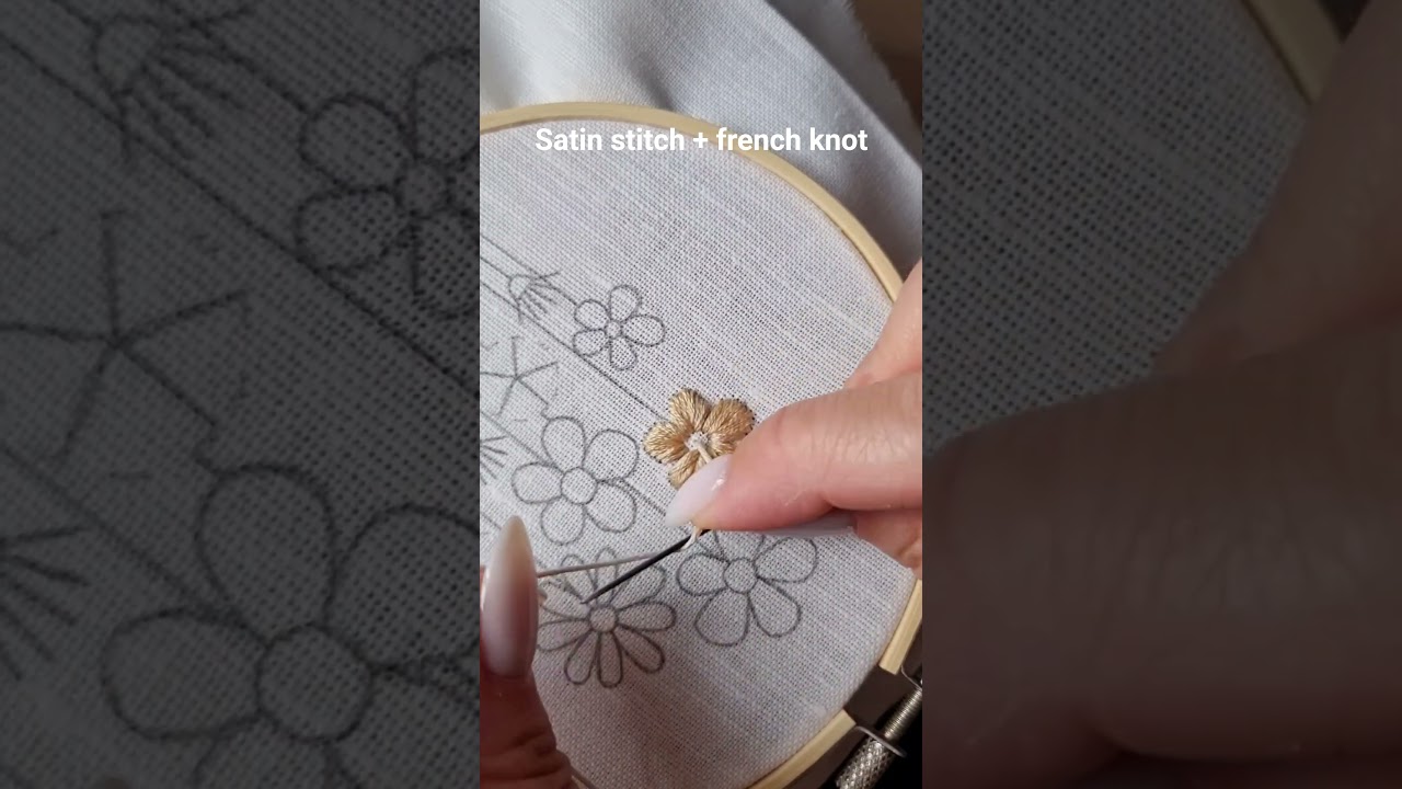 Easy floral embroidery 🌸🧵Satin stitch + french knot ✨ #embroidery #tutorial #diy #handmade #craft